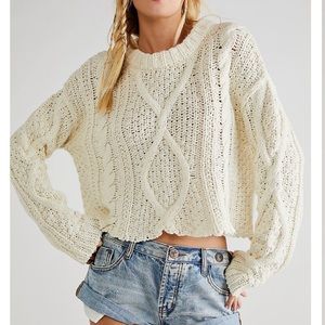 Free people cutting edge cable pullover in ivory